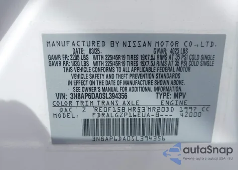 2025 Nissan Kicks Sr Fwd из США, поврежденный, VIN 3N8AP6DA0SL394356